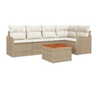 Set Divano da Giardino 6 Pezzi con Cuscini Beige Polyrattan Acacia, Divano da Giardino 2 Posti con Cuscini Beige Polyrattan