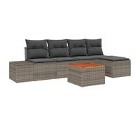 vidaXL Set di 6 divani da giardino con cuscino, grigio polyrattan, in acacacia, per esterni, sezionali, in poliestere, per conversazione, tavolo rettangolare contemporaneo