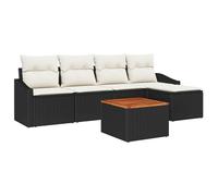 vidaXL Set di divani da Giardino 6 Pezzi con Cuscini Nero Polyrattan Acacia
