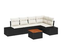 vidaXL Set Giardino 6 Pezzi di con Cuscini in Rattan Sintetico Nero e Acacia. Divano modulare da Esterno, Resistente ai Raggi UV, Perfetto per Un Bel Relax in Giardino. Comodo per Stare seduti attor