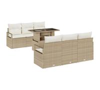 vidaXL Set di 7 divani da giardino con cuscino, beige, in rattan sintetico, 2 posti, con cuscino, beige e rattan sintetico