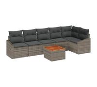 vidaXL Set di 7 divani da giardino con cuscino, grigio, in polyrattan, in acacacia, robusti, mobili da esterni, design moderno, per patio e balconi, mobili da sedile, lounge modulare, balcone e divano