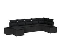 vidaXL Set di 7 divani modulari per esterni, in polyrattan, colore nero, con cuscino, per giardino, balcone, seduta lounge