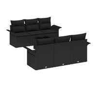 vidaXL Set di divani da Giardino 7 Pezzi con Cuscini Nero Polyrattan, Divano da Giardino 2 posti con Spazio di stoccaggio e Cuscini Nero Polyrattan