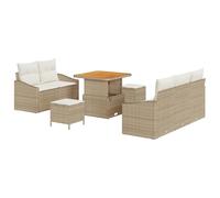 vidaXL Set di Divani da Giardino a 8 Pezzi con Cuscini Beige in Polyrattan Acacia, Arredamento da Esterno per 6 Persone, Seduta Modulare da Patio, Divano Sezionale Senza Braccioli