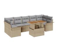 vidaXL Set di Divani da Giardino a 8 Pezzi con Cuscini Beige Polyrattan Acacia