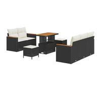 vidaXL Set di Divani da Giardino a 8 Pezzi con Cuscini in Rattan Nero e Crema, Mobili da Esterno Resistenti e Fighi per Patio, Terrazza, Lounge Modulare, Resistenti alle Intemperie, Tessuto Intrecci