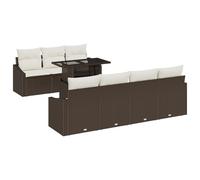 vidaXL Set Divano da Giardino 8 Pezzi con Cuscini Marrone in Rattan Poliestere Comodo per 7 Persone Resistente agli Agenti Atmosferici Stile Moderno Tavolo con Piano in Vetro Rimovibile Mobili da Pat