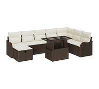 vidaXL Set di divani da giardino a 9 pezzi con cuscini Marrone Polirattan Mobili da esterno Seduta regolabile Resistente agli agenti atmosferici Patio Divano modulare Sedia da lounge Divano da balcone