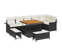 vidaXL Set di divani da Giardino a 9 Pezzi con Cuscini Neri in polirattan e Struttura in Acacia. Mobili da Esterno Perfetti per spazi Grandi, Come Patio o terrazzi. Ha Un Design Moderno e Un Tavolo