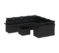 vidaXL Set di divani da Giardino a 9 Pezzi con Cuscini Neri in polyrattan