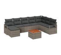 vidaXL Set di 9 divani da giardino con cuscini in grigio poli rattan acacia, divano da giardino a 2 posti con cuscini in grigio poli rattan
