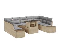 vidaXL Set di 10 divani da giardino con cuscini resistenti alle intemperie, modulari, in rattan, mobili per esterni, beige, sezionali, sedie da patio, tavolo, balcone