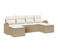 vidaXL Set di Divani da Giardino 6 Pezzi con Cuscini Beige Polyrattan