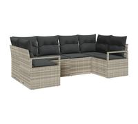 vidaXL Set Divano da Giardino a 6 Pezzi con Cuscini Grigio Chiaro Rattan Polietilene