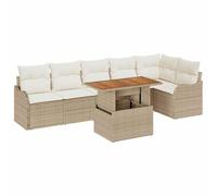 vidaXL Set Divano da Giardino 7 Pezzi con Cuscini Beige Rattan Acacia