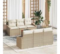 vidaXL Set da Giardino in 7 Pezzi con Cuscini Beige, Fatto di Rattan Sintetico e Legno di Acacia. Perfetto per Il Tuo Patio, comprende Un Tavolo da Pranzo, sedute per Il terrazzo, e Un Lounge modula