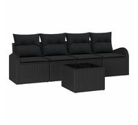 vidaXL Set di Divani da Giardino 5 Pezzi con Cuscini Nero Polyrattan, Divano da Giardino 2 Posti con Ripostiglio e Cuscini Nero Polyrattan