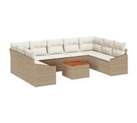 vidaXL Set di divani da Giardino 10 Pezzi con Cuscini Beige Polirattan Tavolo in Legno di Acacia Arredamento Esterno Patio Divano per 4 Persone Divano modulare Seduta Love Seat PE