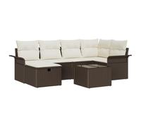 vidaXL Set Divano da Giardino 7 Pezzi con Cuscini Rattan Polirattan Marrone, Divano da Giardino 2 Posti con Spazio di Stoccaggio e Cuscini Polirattan Marrone