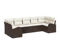 vidaXL Set di divani da giardino con cuscini in rattan in poliestere, marrone, 7 pezzi, comodi sedili per patio, divano componibile componibile, ideale per mobili da lounge per quattro persone
