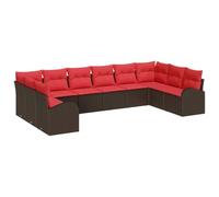 vidaXL Set di divani da giardino con cuscino, 10 pezzi, marrone e rosso, mobili da giardino e terrazza, set moderno, modulare, divano per esterni, resistente alle intemperie