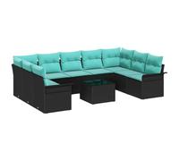 vidaXL Set di divani da giardino con cuscino, 10 pezzi, nero polyrattan, divano modulare per giardino e terrazza, moderno, resistente al sole, ideale per lounging estivo