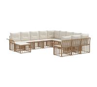 vidaXL Set di divani da giardino con cuscino, 12 pezzi, naturale e crema, divano rustico per giardino e terrazza, mobili in acacia, resistente alle intemperie, design modulare confortevole
