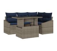 vidaXL Set di divani da giardino con cuscino 5 pezzi, grigio e marino, mobili da esterno, divano rettangolare moderno per giardino e terrazza, gambe regolabili, resistente al sole