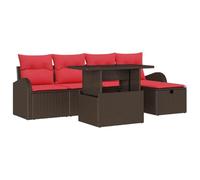 vidaXL Set di divani da giardino con cuscino, 6 pezzi, marrone in polyrattan, divano modulare leggero per giardino e terrazza, mobili resistenti al sole, con vano portaoggetti