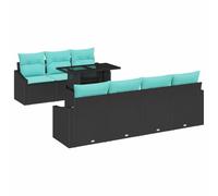 vidaXL Set di divani da giardino con cuscino 8 pezzi, colore nero e blu poli rattan, giardino e terrazza, set salotto esterno moderno, mobili da giardino solido, modulo divano, resistente ai raggi UV