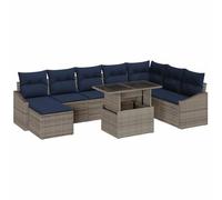 vidaXL Set di divani da giardino con cuscino, 9 pezzi, grigio e marino, mobili da esterno moderno, divano rettangolare, terrazza e giardino, gambe regolabili, resistente alle intemperie, super