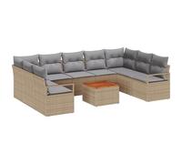 vidaXL Set di divani da Giardino da 10 Pezzi con Cuscini Beige e Grigi, in Poly Rattan e Acacia. È modulare e Si può sistemare per 5 posti, Perfetto per Il Tuo Balcone, terrazzo o Patio.
