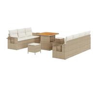 vidaXL Set di divani da Giardino da 10 Pezzi con Cuscini Beige in Rattan Sintetico e Legno di Acacia | Mobili da Esterno modulari, Comodi, con Tessuto Resistente alle intemperie e Piedi Regolabili p