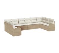 vidaXL Set di 10 divani da giardino con cuscino, beige, polyrattan, divano da giardino a 2 posti, con vano portaoggetti e cuscino, beige, polyrattan