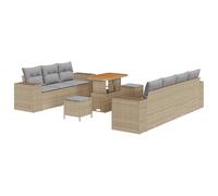 vidaXL Set di Divani da Giardino da 10 Pezzi con Cuscini Beige Rattan PE Acacia Elegante Seduta Modular Outdoor per 6 Persone Mobili Resistente alle Intemperie Rimovibili Facile Pulizia Divano da Pa