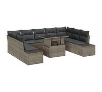 vidaXL Set di 10 divani da giardino con cuscino, grigio, in polyrattan, per esterni, con funzione di immagazzinaggio, per patio, sedia da pranzo, divano modulare, vivace