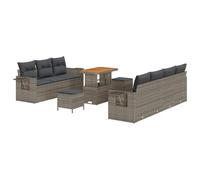 vidaXL Set di divani da giardino 10 pezzi con cuscini grigi in poly rattan e legno di acacia