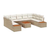 vidaXL Set di 10 divani da giardino con cuscino, beige e rattan di acacia