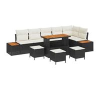 vidaXL Set di divani da Giardino da 10 Pezzi con Cuscini in polyrattan Nero e Acciaio Acacia, Piedi Regolabili, Divano modulare all'aperto per spazi Patio.