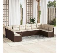 vidaXL Set di divani da giardino da 10 pezzi con cuscini in rattan sintetico marrone.