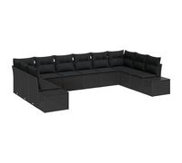 vidaXL Set di divani da giardino da 10 pezzi, con cuscini in polyrattan nero modulare sedili esterni per feste in cortile, design confortevole e resistente alle intemperie amichevole per bambini e