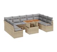 vidaXL Set di Divani da Giardino 10 Pezzi con Cuscini Beige in Rattan Poli, Divano da Giardino 2 Persone con Ripostiglio & Cuscini Beige in Rattan Poli