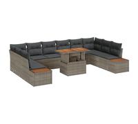 vidaXL Set di Divani da Giardino 11 Pezzi con Cuscini Grigio Polyrattan, Divano da Giardino 2 Posti con Ripostiglio e Cuscini Grigio Polyrattan
