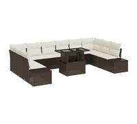 vidaXL Set Divano da Giardino da 11 Pezzi con Cuscini Resistente ai Raggi UV Marrone Mobili da Esterno Funzione Storage Design Modulare Crema Poliestere Tavolo da Pranzo per 4 Persone Divano per Patio