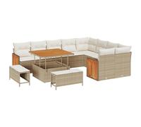 vidaXL Set di Divani da Giardino da 12 Pezzi con Cuscini Beige Polietilene Rattan e Legno Resistenti ai Raggi UV Divano da Esterno per Patio e Balcone Posti Spaziosi 5. Mobili Divano Sezionale Lovese