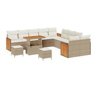 vidaXL Set di Divani da Giardino da 13 Pezzi con Cuscini Beige Polirattan Acacia | Seduta Modulare all'aperto per 5 Persone | Mobili da Patio Eleganti per L'Estate | Loveseat Sezionale a 3 Posti