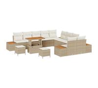 vidaXL Set di Divani da Giardino da 13 Pezzi con Cuscini Beige Polyrattan Acacia Mobili da Esterno Posti per 5 Persone Design Modulare Piedini Regolabili 3 Posti Tre Divani Ripostiglio PE