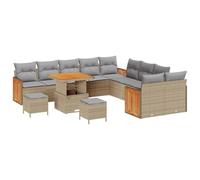 vidaXL Set di Divani da Giardino da 13 Pezzi con Cuscini Beige Polyrattan Acacia | Posti Modulari all'aperto per 5 Persone Eleganti Mobili da Patio Estivi Inclusi Loveseat Divano Sezionale da 3 Post