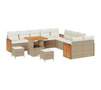 vidaXL Set di divani da Giardino da 13 Pezzi con Cuscini in polyrattan Beige e Acacia | Seduta modulare Esterna per 5 Persone Elegante per mobili Estivi in Patio Removibili Inclusi Sezione confortev